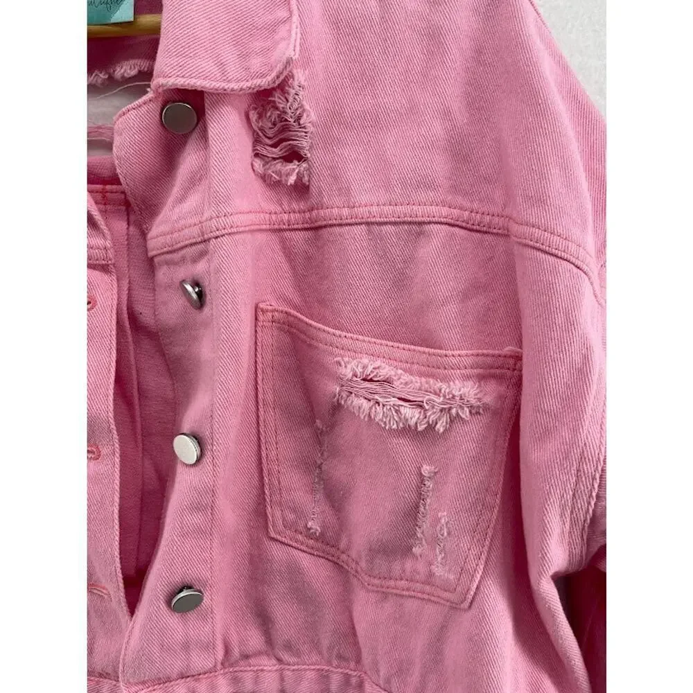 Blue B‎ Collection Boutique Pink Short Denim Jacket Size S/M NEW WITH TAGS